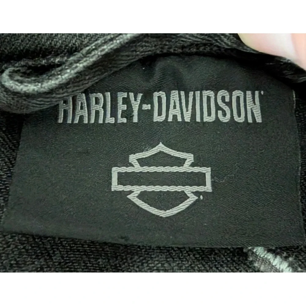 Harley Davidson Black Denim Trucker Jacket Women 2X Embroidered Wings Patch - Picture 6 of 10